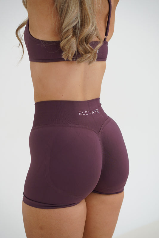 SIGNATURE SCRUNCH SHORTS- PLUM