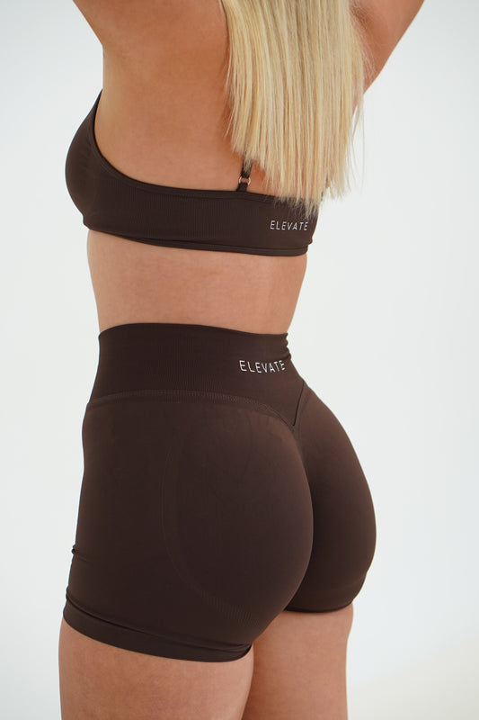 SIGNATURE SCRUNCH SHORTS- ESPRESSO